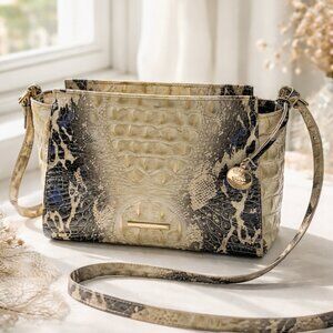 Brahmin Hillary Cream and Blue Embossed Leather Crossbody Bag